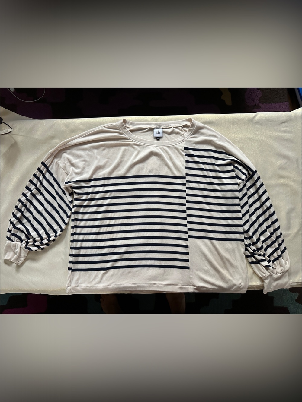 CAbi Cream and Black Striped Top